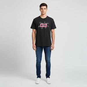 Men's BT21 Short Sleeve Tee M Black with Pink Logo